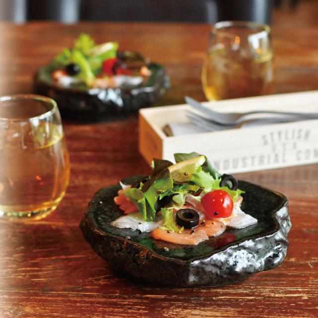 和食器 岩石プレート 黒 ゆず白 白 青 美濃焼 送料無料-4