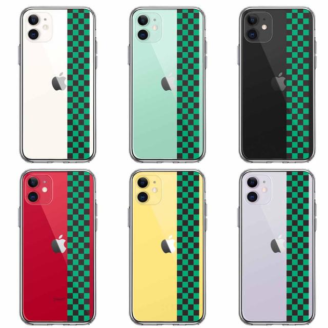 iPhone11 ケース クリア 和柄 帯 市松 常盤緑 黒 スマホケース 側面ソフト 背面ハード ハイブリッド 送料無料-1