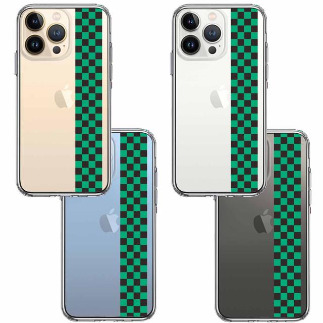 iPhone13Pro ケース クリア和柄 帯 市松 常盤緑 黒 スマホケース 側面ソフト 背面ハード ハイブリッド 送料無料-1