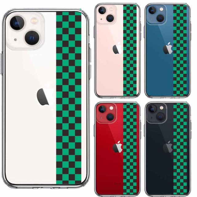 iPhone13 ケース クリア和柄 帯 市松 常盤緑 黒 スマホケース 側面ソフト 背面ハード ハイブリッド 送料無料-1