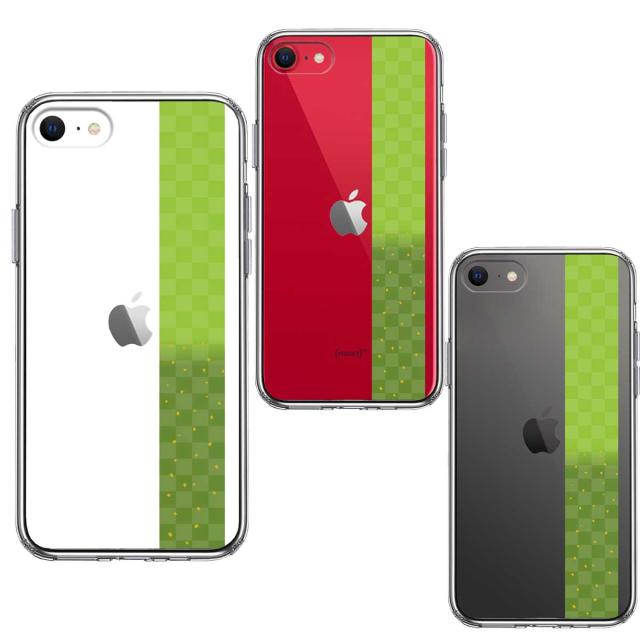 iPhoneSE ケース 第3世代 第2世代 クリア 和柄 市松模様 グリーン 緑 金箔 スマホケース 側面ソフト 背面ハード ハイブリッド 送料無料-1