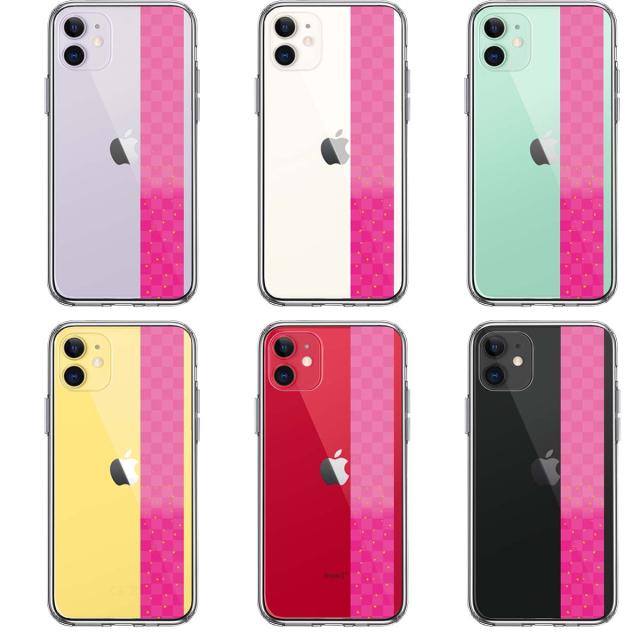 iPhone11 ケース クリア 和柄 帯 市松模様 ピンク 金箔 スマホケース 側面ソフト 背面ハード ハイブリッド 送料無料-1