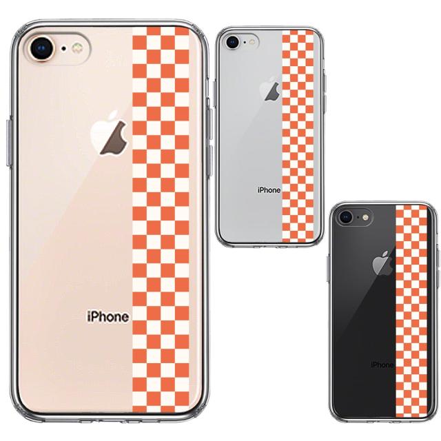 iPhone8 iPhone7 ケース クリア 和柄 帯 市松 茶 極薄黄 スマホケース 側面ソフト 背面ハード ハイブリッド 送料無料-1