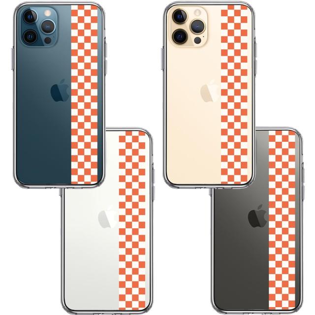 iPhone12Pro ケース クリア 和柄 帯 市松 茶 極薄黄 スマホケース 側面ソフト 背面ハード ハイブリッド 送料無料-1