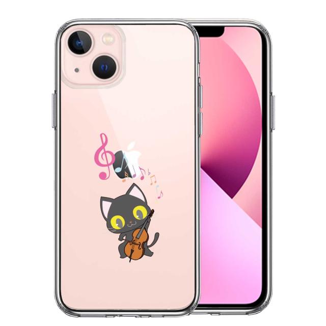iPhone13mini ケース クリアチェロ ねこ スマホケース 側面ソフト 背面ハード ハイブリッド 送料無料-0