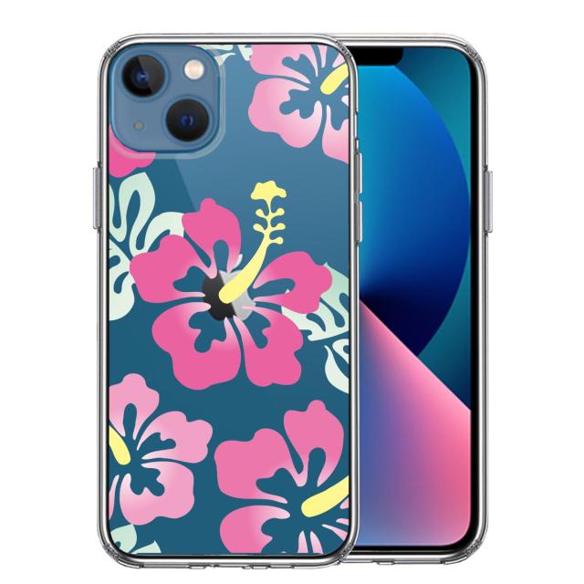 iPhone13mini ケース クリアハイビスカス ピンク スマホケース 側面ソフト 背面ハード ハイブリッド 送料無料-0