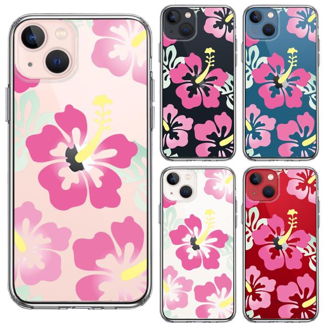 iPhone13mini ケース クリアハイビスカス ピンク スマホケース 側面ソフト 背面ハード ハイブリッド 送料無料-1