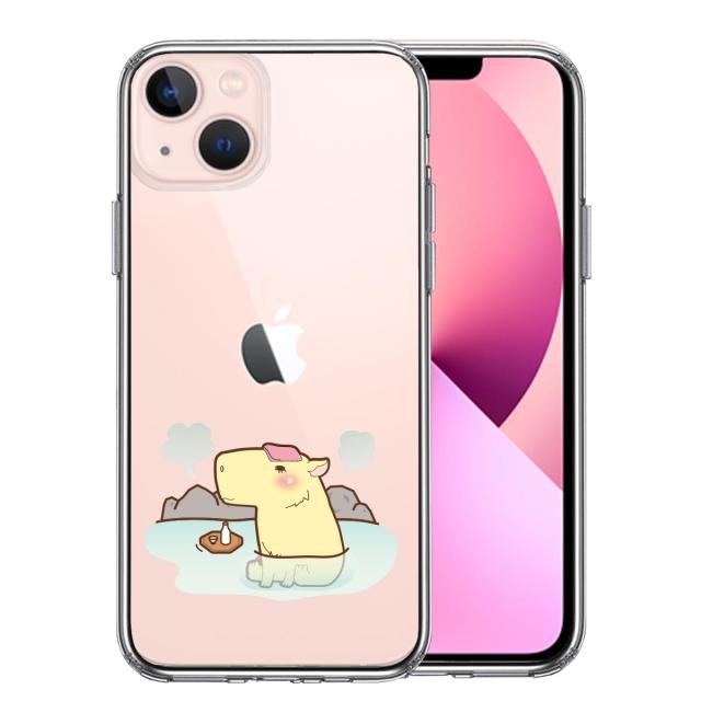 iPhone13mini ケース クリア カピバラ 温泉 スマホケース 側面ソフト 背面ハード ハイブリッド 送料無料-0