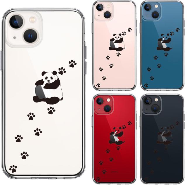 iPhone13mini ケース クリアパンダ リンゴ大好き スマホケース 側面ソフト 背面ハード ハイブリッド 送料無料-1