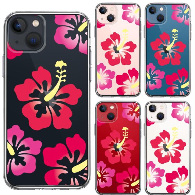iPhone13 ケース クリアハイビスカス レッド スマホケース 側面ソフト 背面ハード ハイブリッド 送料無料-1