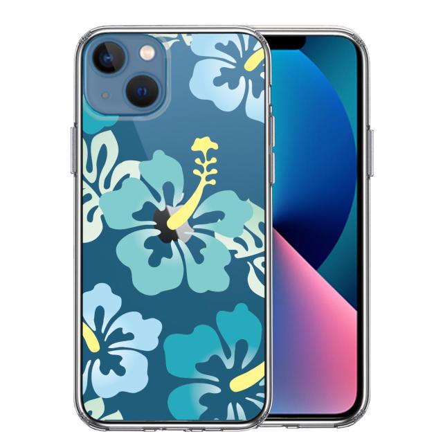 iPhone13 ケース クリアハイビスカス ブルー スマホケース 側面ソフト 背面ハード ハイブリッド 送料無料-0