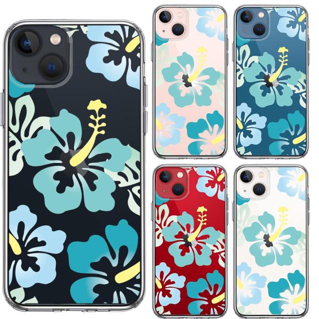 iPhone13 ケース クリアハイビスカス ブルー スマホケース 側面ソフト 背面ハード ハイブリッド 送料無料-1
