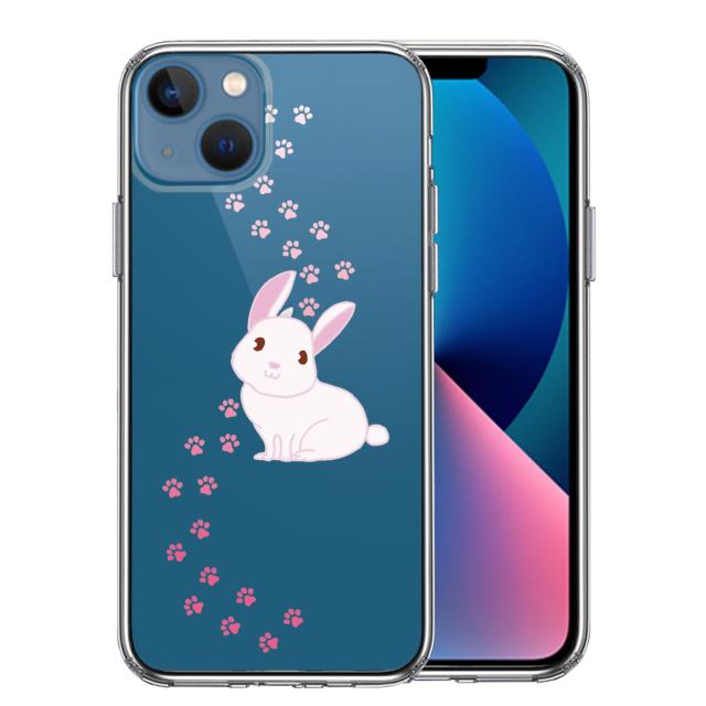 iPhone13 ケース クリアうさぎ フットプリント スマホケース 側面ソフト 背面ハード ハイブリッド 送料無料-0