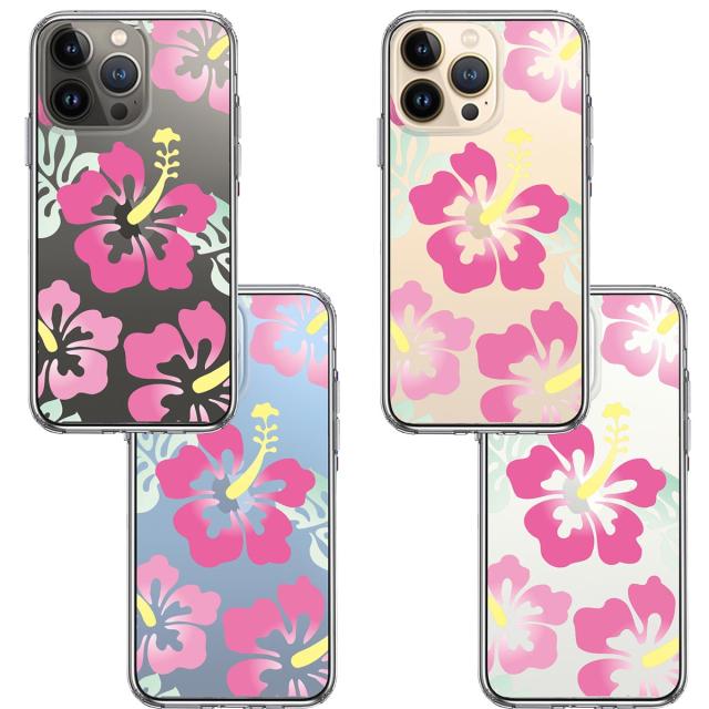 iPhone13Pro ケース クリアハイビスカス ピンク スマホケース 側面ソフト 背面ハード ハイブリッド 送料無料-1
