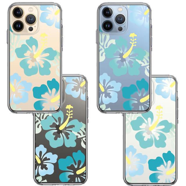 iPhone13Pro ケース クリアハイビスカス ブルー スマホケース 側面ソフト 背面ハード ハイブリッド 送料無料-1