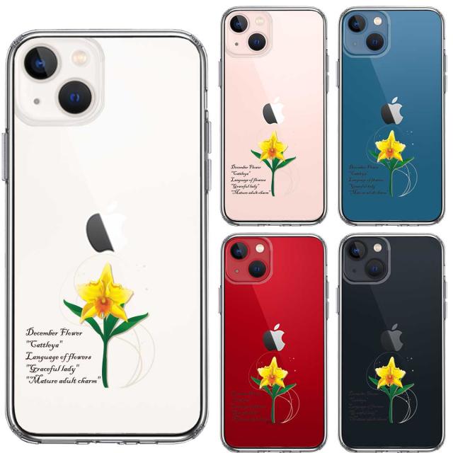iPhone13mini ケース クリア一輪花 12月 カトレア スマホケース 側面ソフト 背面ハード ハイブリッド 送料無料-1