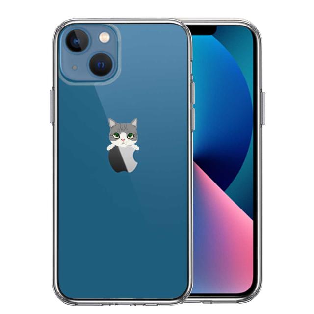 iPhone13mini ケース クリアのっかり ネコ サバトラ スマホケース 側面ソフト 背面ハード ハイブリッド 送料無料-0