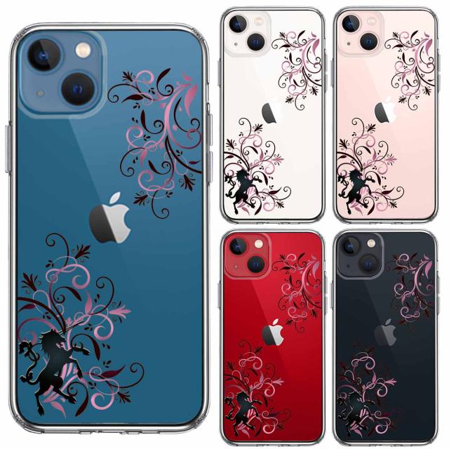 iPhone13mini ケース クリアフローラル ユニコーン ピンク スマホケース 側面ソフト 背面ハード ハイブリッド 送料無料-1