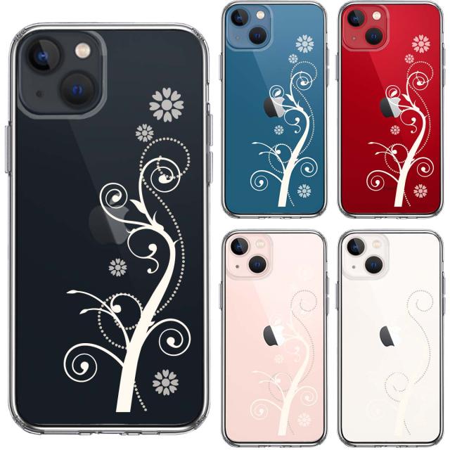 iPhone13mini ケース クリアフローラル つる模様 ホワイト スマホケース 側面ソフト 背面ハード ハイブリッド 送料無料-1