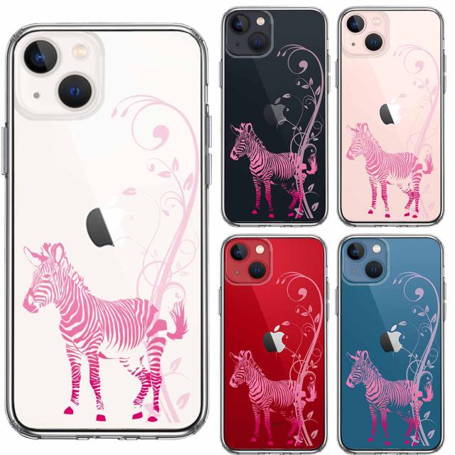 iPhone13 ケース クリアフローラル ゼブラ ピンク スマホケース 側面ソフト 背面ハード ハイブリッド 送料無料-1