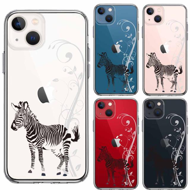iPhone13 ケース クリアフローラル ゼブラ ブラック スマホケース 側面ソフト 背面ハード ハイブリッド 送料無料-1