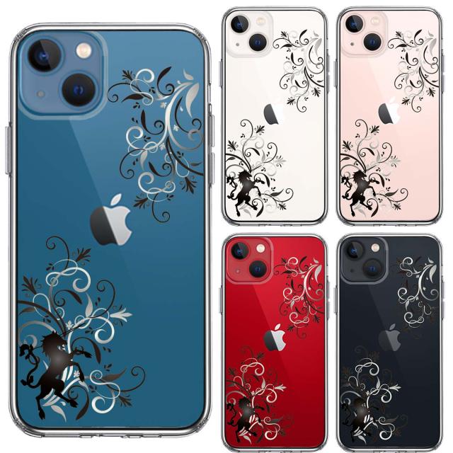 iPhone13 ケース クリアフローラル ユニコーン グレー スマホケース 側面ソフト 背面ハード ハイブリッド 送料無料-1