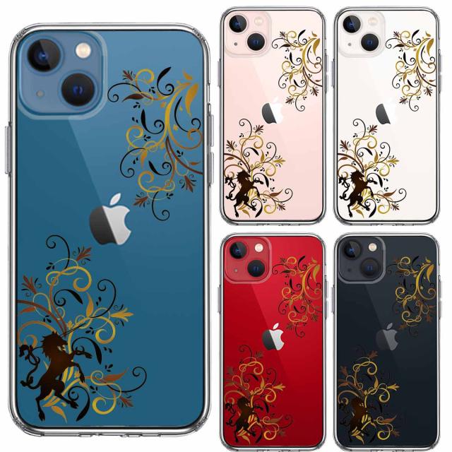 iPhone13 ケース クリアフローラル ユニコーン ブラウン スマホケース 側面ソフト 背面ハード ハイブリッド 送料無料-1