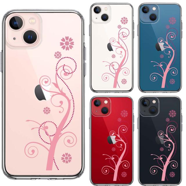 iPhone13 ケース クリアフローラル つる模様 ピンク スマホケース 側面ソフト 背面ハード ハイブリッド 送料無料-1