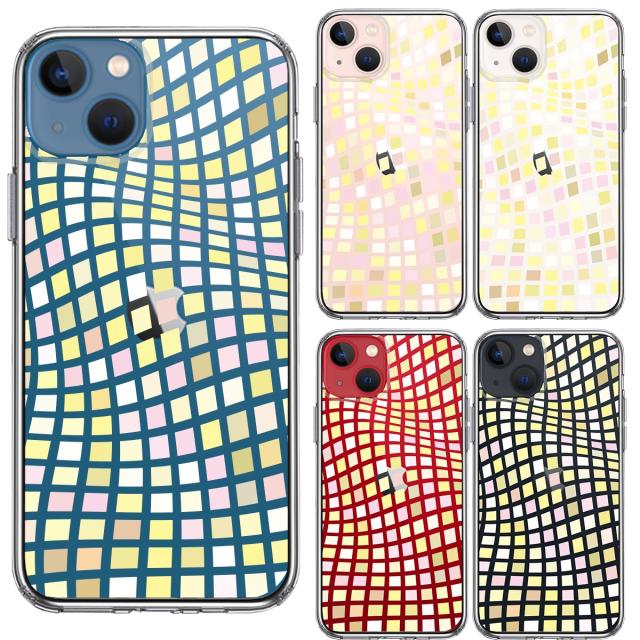 iPhone13 ケース クリアチェック ウェーフ レインボー スマホケース 側面ソフト 背面ハード ハイブリッド 送料無料-1