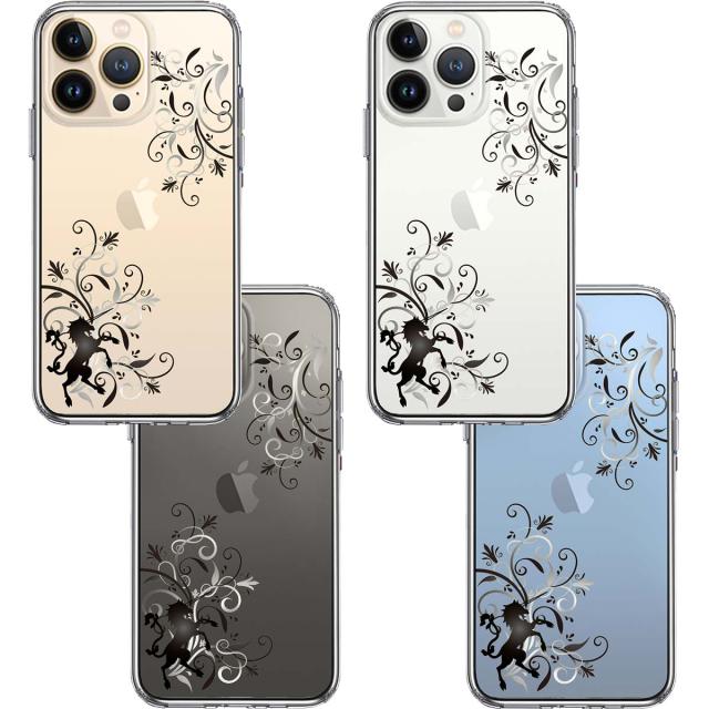 iPhone13Pro ケース クリアフローラル ユニコーン グレー スマホケース 側面ソフト 背面ハード ハイブリッド 送料無料-1