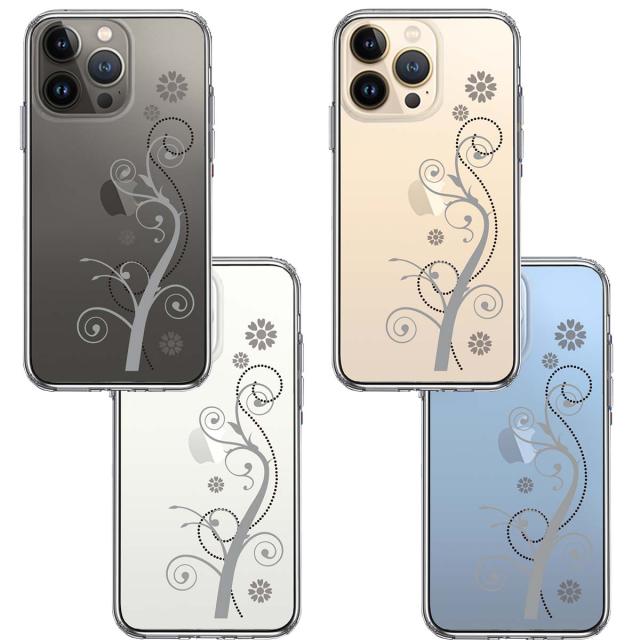 iPhone13Pro ケース クリアフローラル つる模様 グレー スマホケース 側面ソフト 背面ハード ハイブリッド 送料無料-1