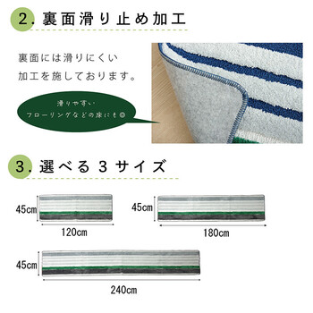 キッチンマット ネイビー約45×240cm マイクロファイバー 洗える マイクロボーダー 送料無料-2