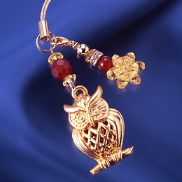 金運アップの 黄色い花 ふくろう幸運ストラップ 送料無料-1