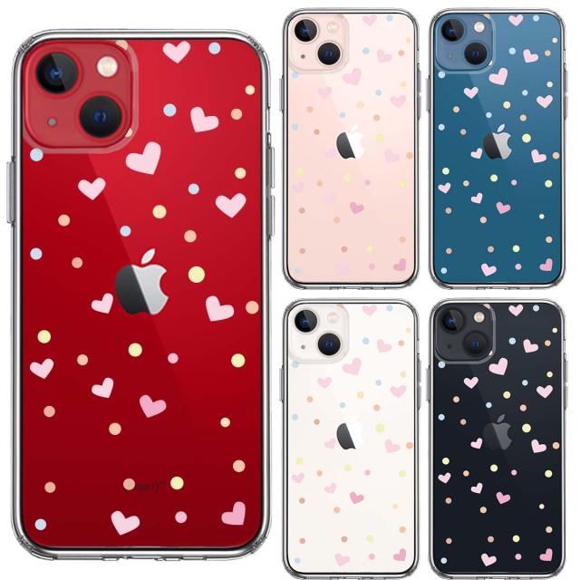 iPhone13mini ケース クリアハート と 水玉 スマホケース 側面ソフト 背面ハード ハイブリッド 送料無料-1