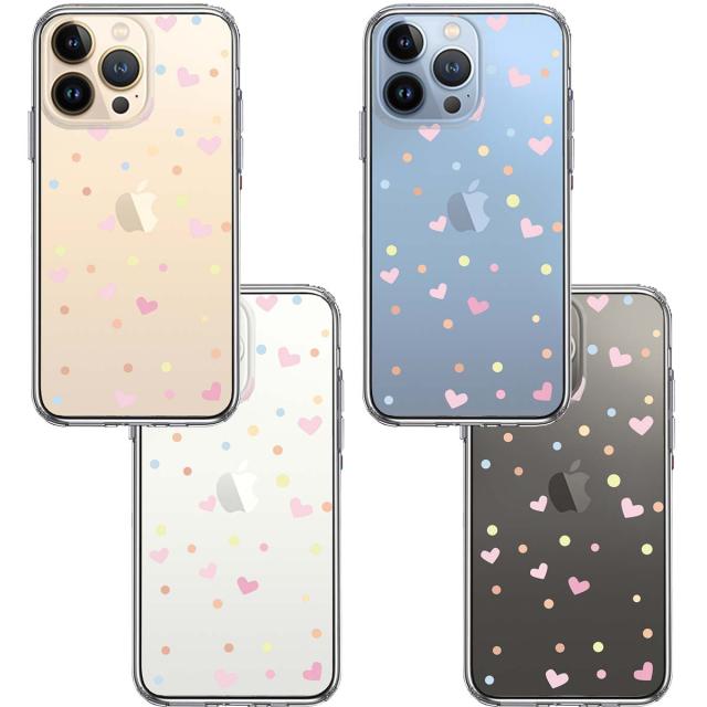 iPhone13Pro ケース クリアハート と 水玉 スマホケース 側面ソフト 背面ハード ハイブリッド 送料無料-1