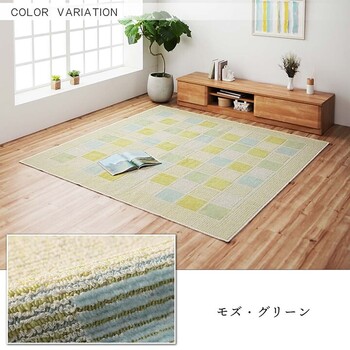 ラグ 約185×185cm タフト 洗える ブロック柄 日本製 抗菌防臭 フェア グラデボーダ モズ 送料無料-1