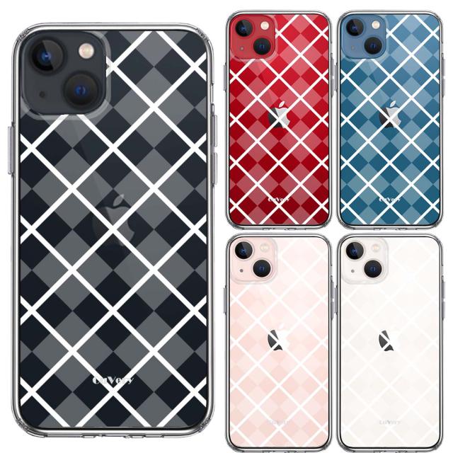 iPhone13mini ケース クリア格子柄 アペンド チェック ホワイト スマホケース 側面ソフト 背面ハード ハイブリッド 送料無料-1