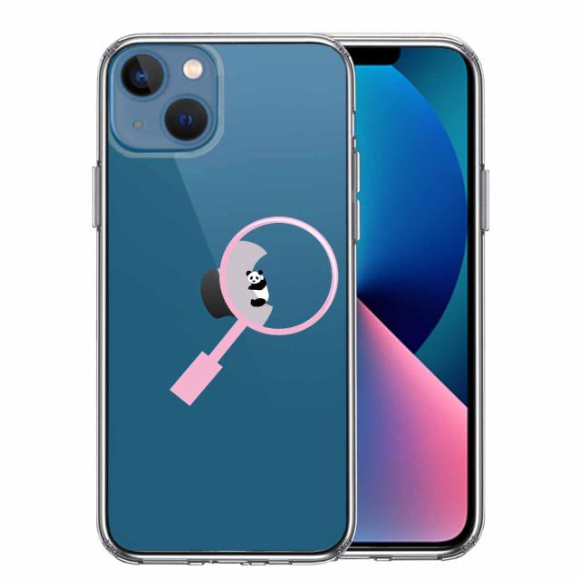 iPhone13mini ケース クリア よく見たら パンダ 抱きついてた! スマホケース 側面ソフト 背面ハード ハイブリッド 送料無料-0