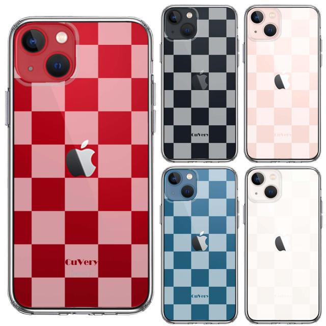 iPhone13mini ケース クリア半透明 チェック ホワイト スマホケース 側面ソフト 背面ハード ハイブリッド 送料無料-1