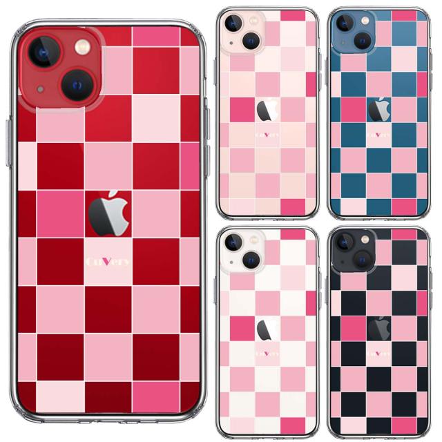 iPhone13mini ケース クリアCuVery ブロック チェック ピンク スマホケース 側面ソフト 背面ハード ハイブリッド 送料無料-1