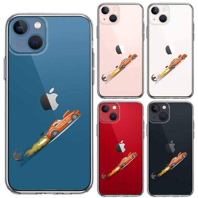 iPhone13 ケース クリアレーシングカー 車 オレンジ スマホケース 側面ソフト 背面ハード ハイブリッド 送料無料-1