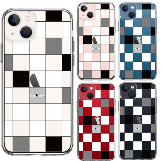 iPhone13 ケース クリアブロック チェック 白 黒 スマホケース 側面ソフト 背面ハード ハイブリッド 送料無料-1
