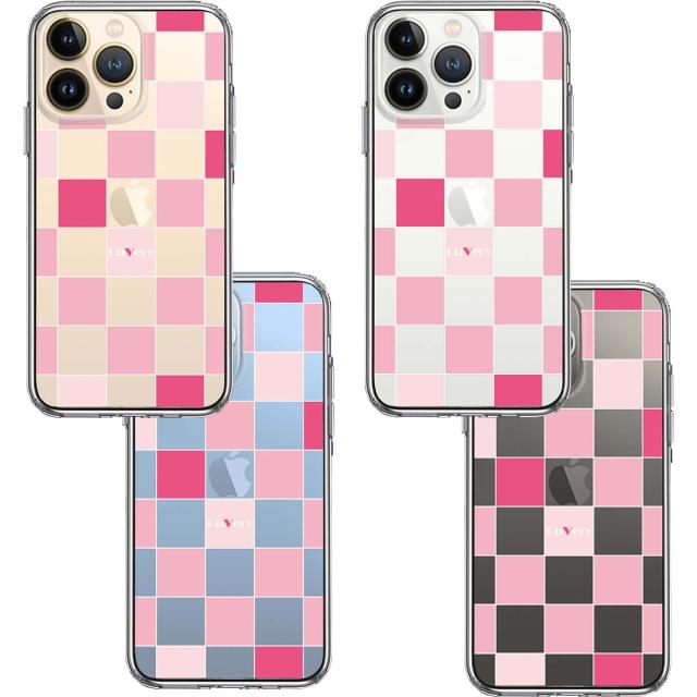 iPhone13Pro ケース クリアCuVery ブロック チェック ピンク スマホケース 側面ソフト 背面ハード ハイブリッド 送料無料-1