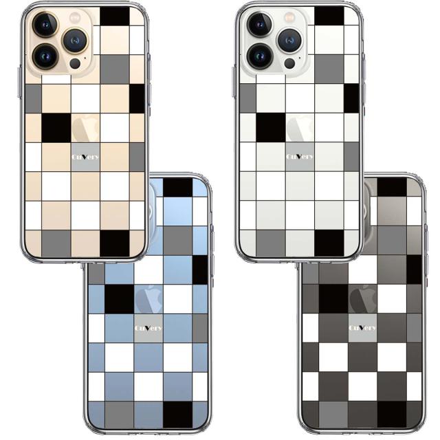 iPhone13Pro ケース クリアブロック チェック 白 黒 スマホケース 側面ソフト 背面ハード ハイブリッド 送料無料-1