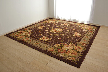 カーペット ナイロン 花柄 カーペット 約200×200cm 撥水 速乾 撥水キャンベル 平織 送料無料-2