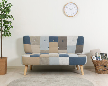 ソファー ソファ2p デイジーパッチワーク ブルー 送料無料-9