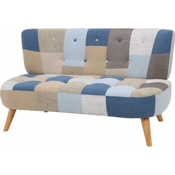 ソファー ソファ2p デイジーパッチワーク ブルー 送料無料-2
