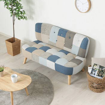 ソファー ソファ2p デイジーパッチワーク ブルー 送料無料-3