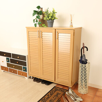 ルーバーシューズボックス 幅90cm ナチュラル 2サイズ展開 送料無料-4