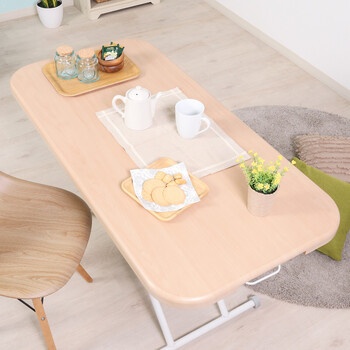 ガス昇降式テーブル ワイドタイプ 幅120cm ナチュラル ブラウン 送料無料-7